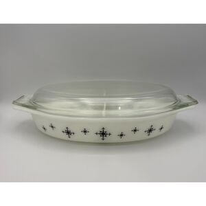 Pyrex Black Star Atomic Compass Divided Server Dish With Lid 1959